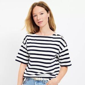 NWT LOFT Breton 100% Cotton Navy Stripe Boatneck Short Sleeved Tee Women’s Small